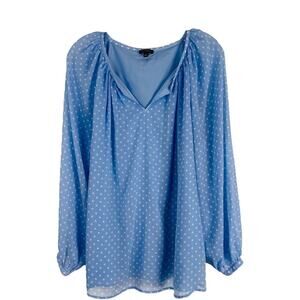 Talbots blue white polka dot preppy chiffon puff balloon sleeve top medium